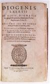 DIOGENES LAERTIUS; et al. De vitis, dogmatis et apophthegmatis clarorum philosophorum libri X. 1616. Lacks final part (Eunapius).